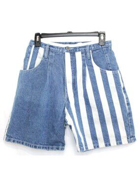 *Rare* Vintage 90s Whooz Blooz Jean Shorts Size 9/10 Blue Denim w/White Stripes